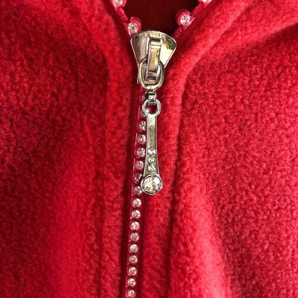 Quacker Factory Fleece Hoodie Women’s 1X Red Jeweled Rhinestone Zipper Cozy - Picture 7 of 13